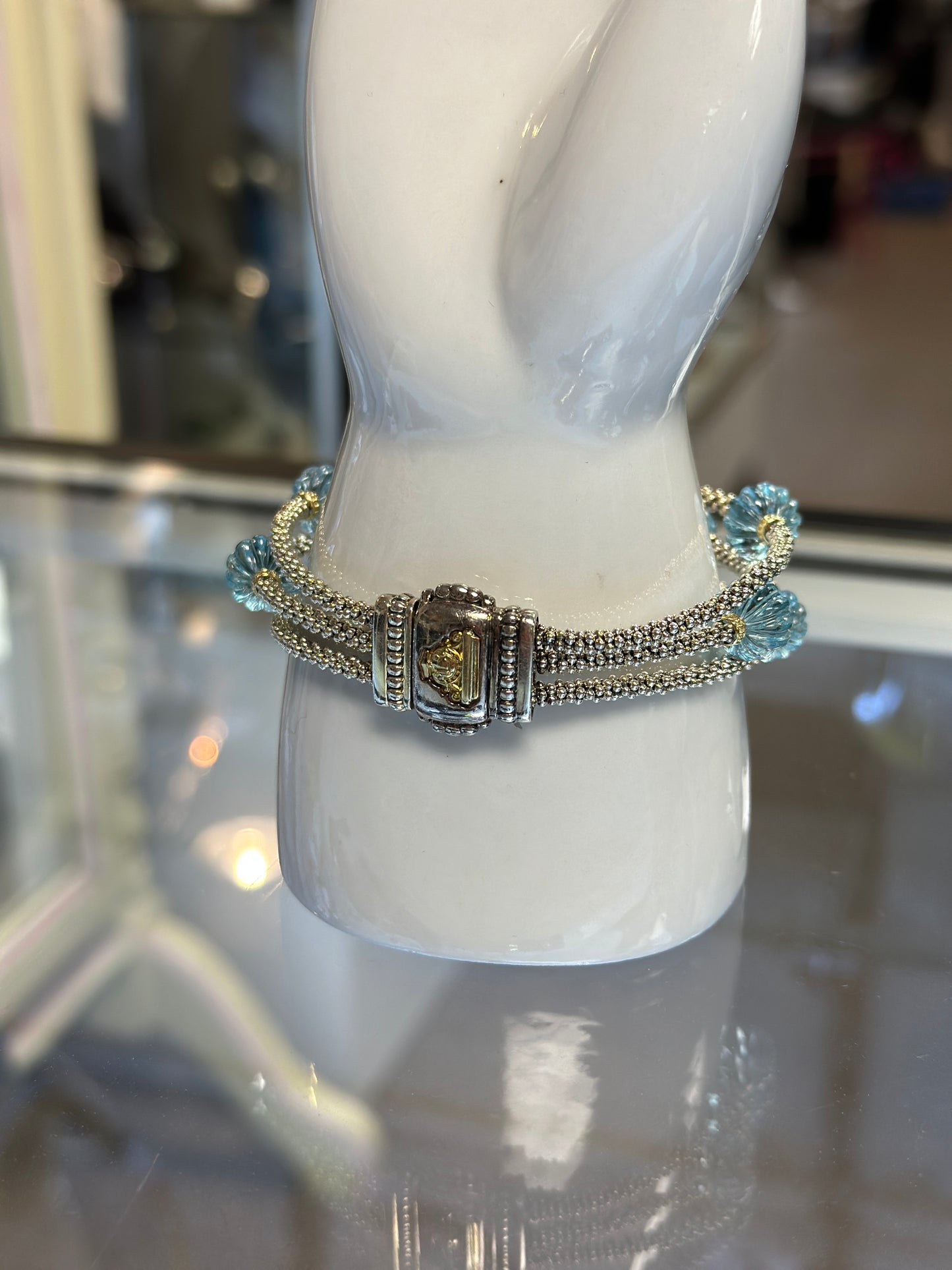LAGOS 18K Gold & Sterling Silver Caviar Sky Blue Topaz Bracelet
