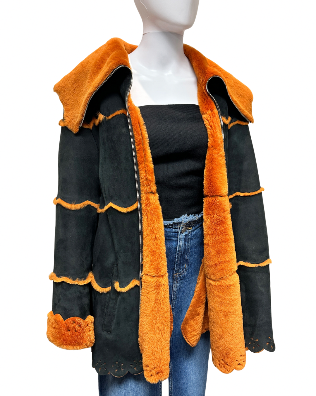 Vintage Shearling Scallop-Trim Jacket