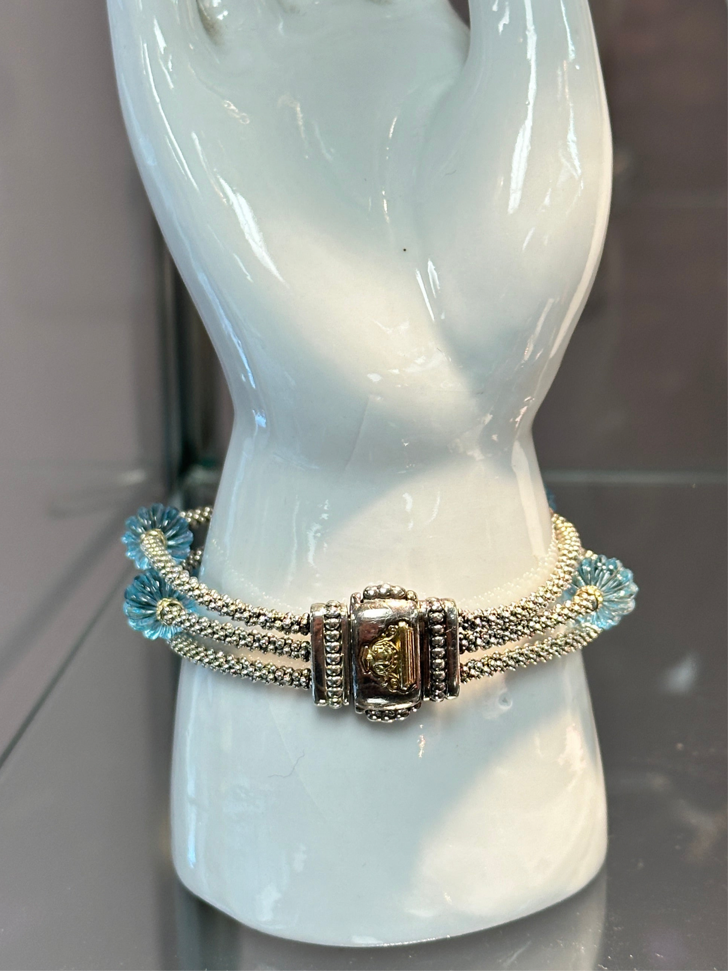 LAGOS 18K Gold & Sterling Silver Caviar Sky Blue Topaz Bracelet