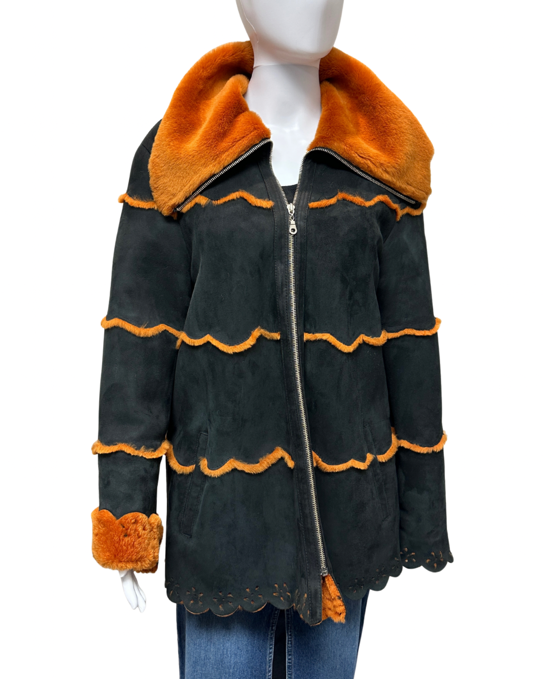 Vintage Shearling Scallop-Trim Jacket