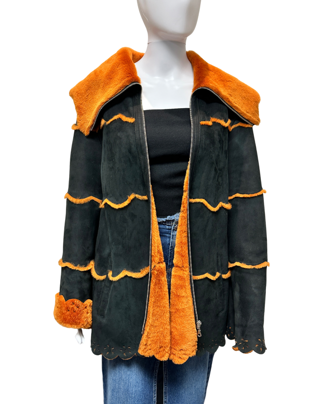 Vintage Shearling Scallop-Trim Jacket