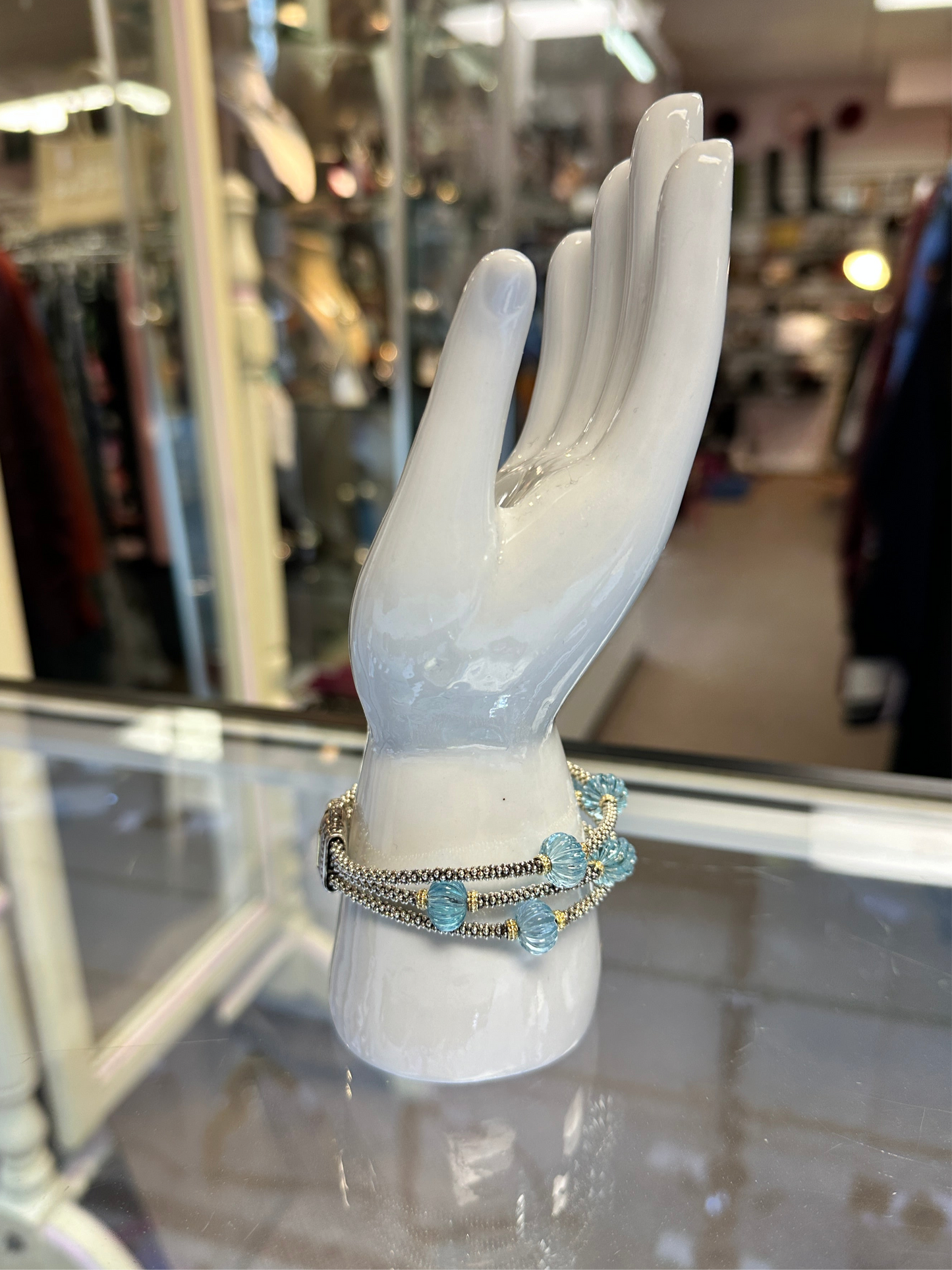 LAGOS 18K Gold & Sterling Silver Caviar Sky Blue Topaz Bracelet