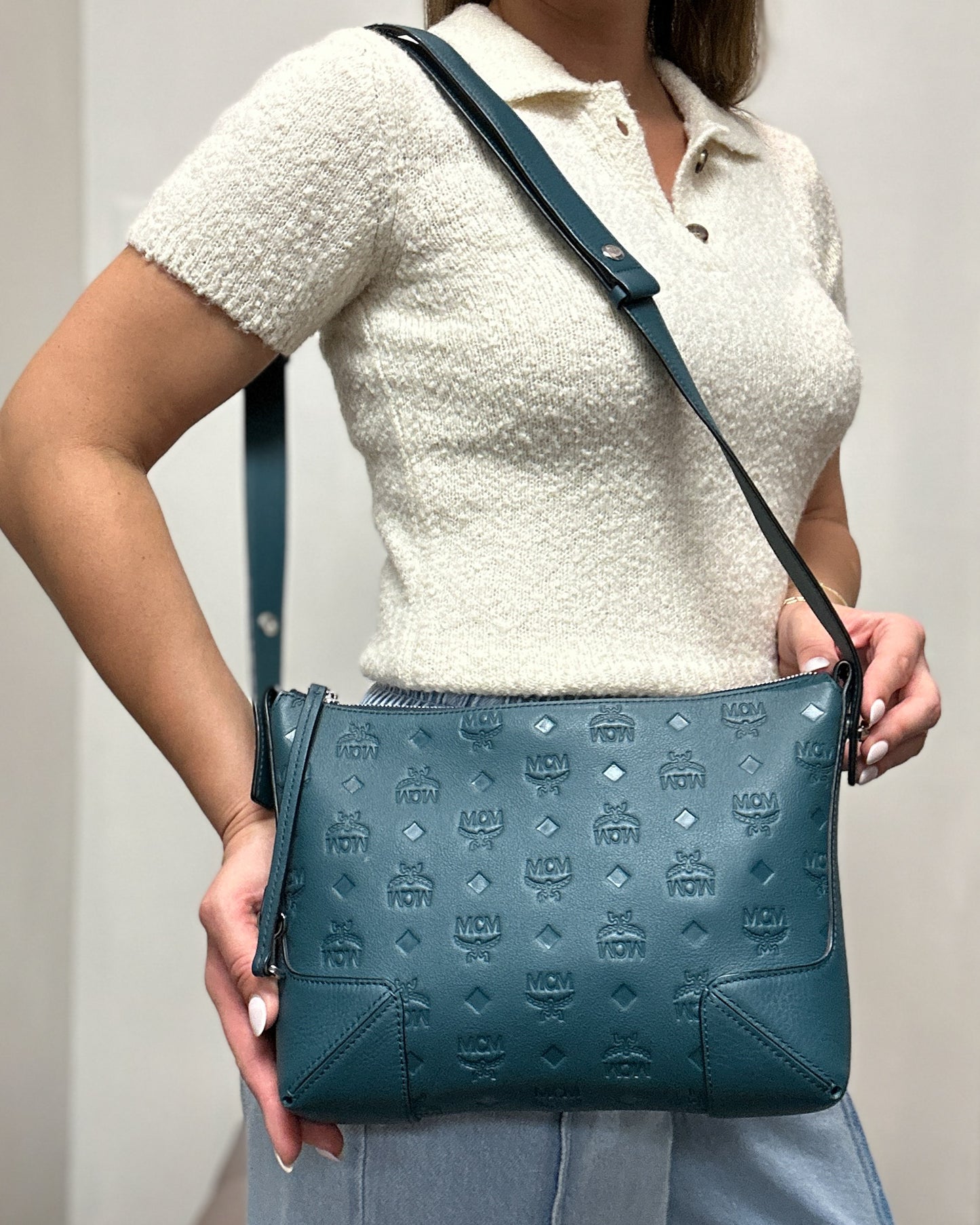 MCM Klara Teal Crossbody Bag