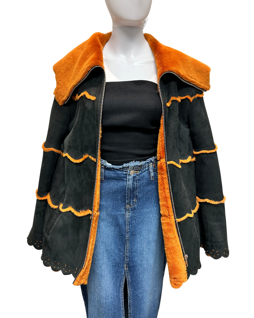 Vintage Shearling Scallop-Trim Jacket