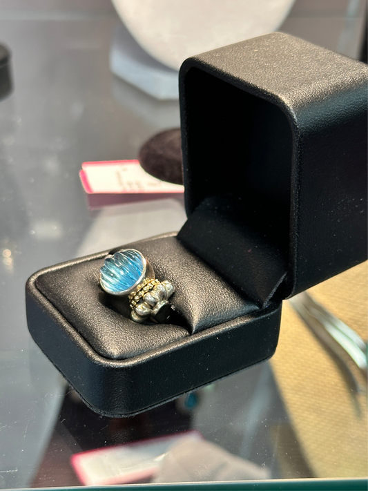 LAGOS 18K GOLD, TOPAZ AND STERLING SILVER RING