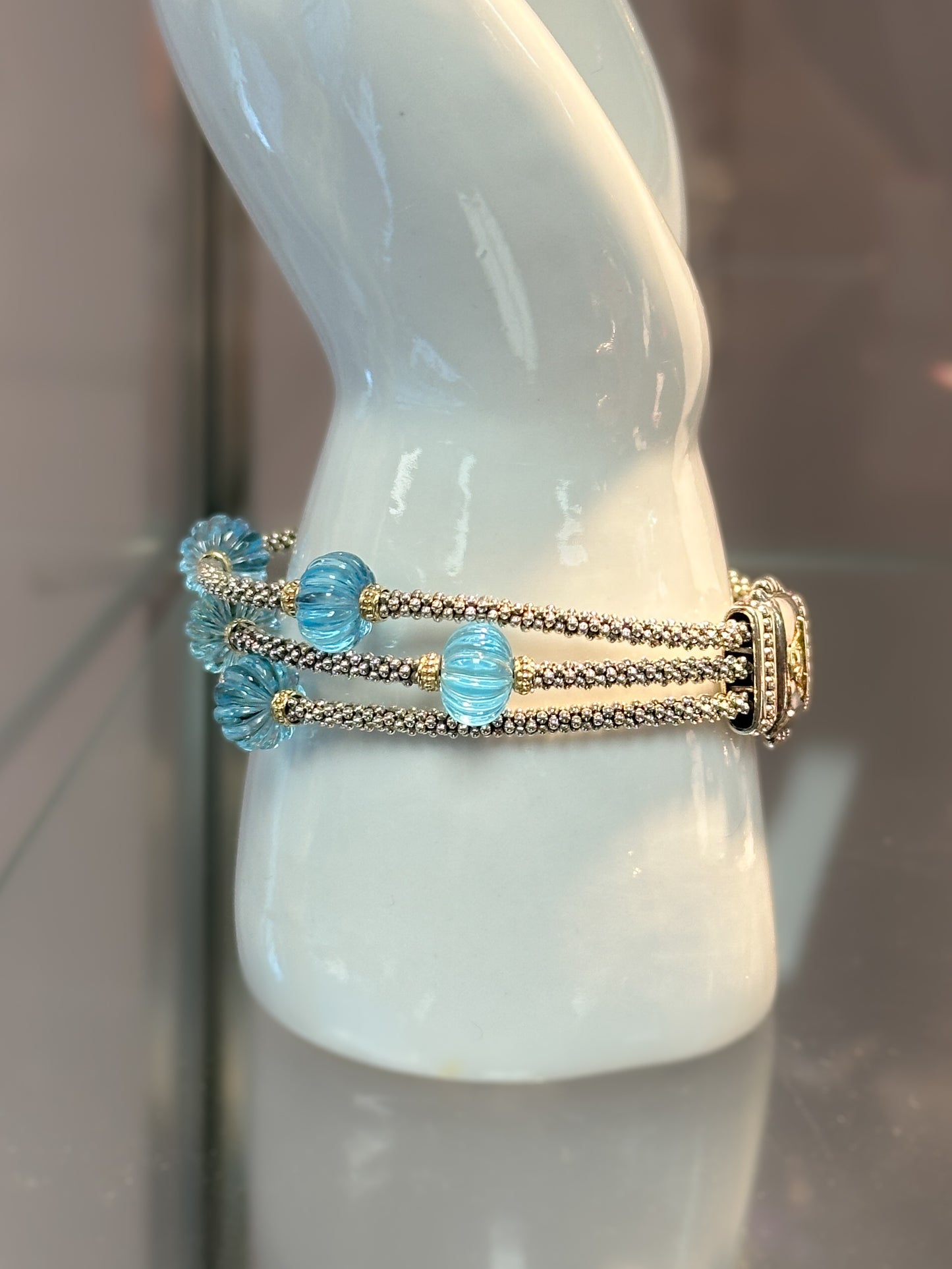 LAGOS 18K Gold & Sterling Silver Caviar Sky Blue Topaz Bracelet
