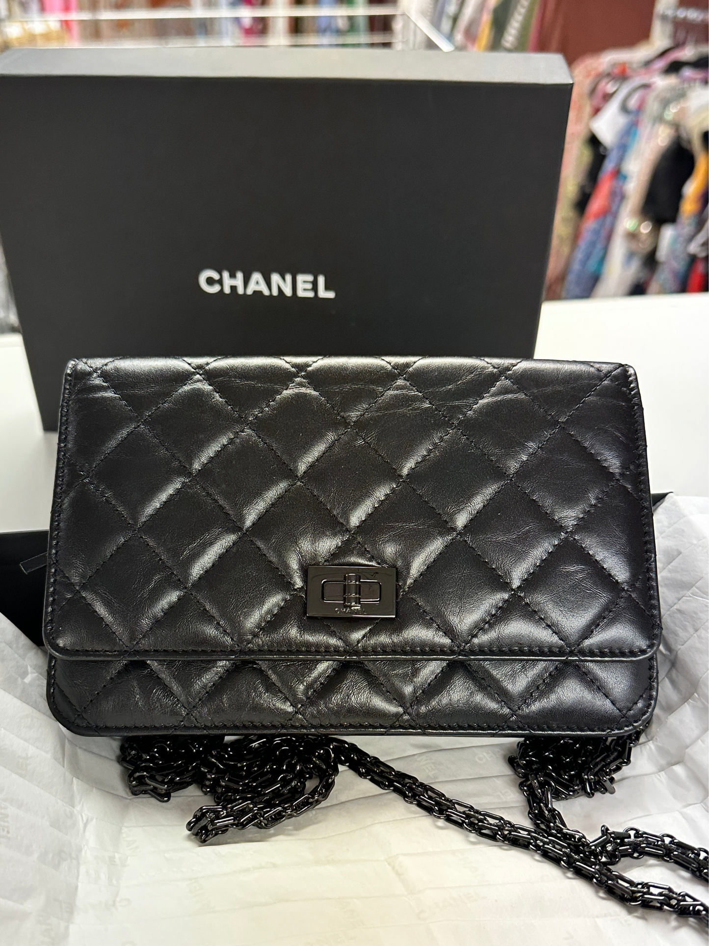 Chanel black wallet on a chain