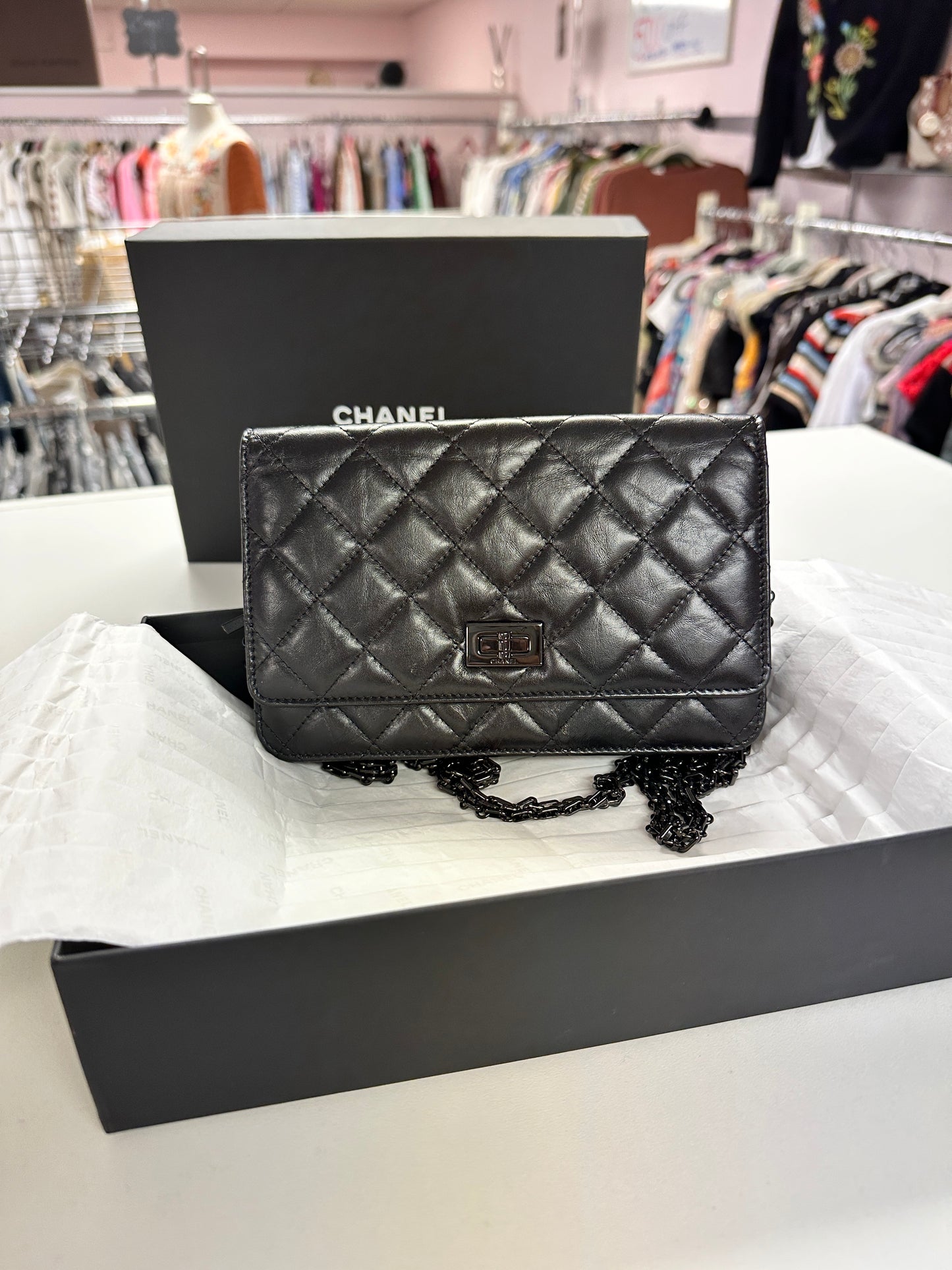 Chanel black wallet on a chain