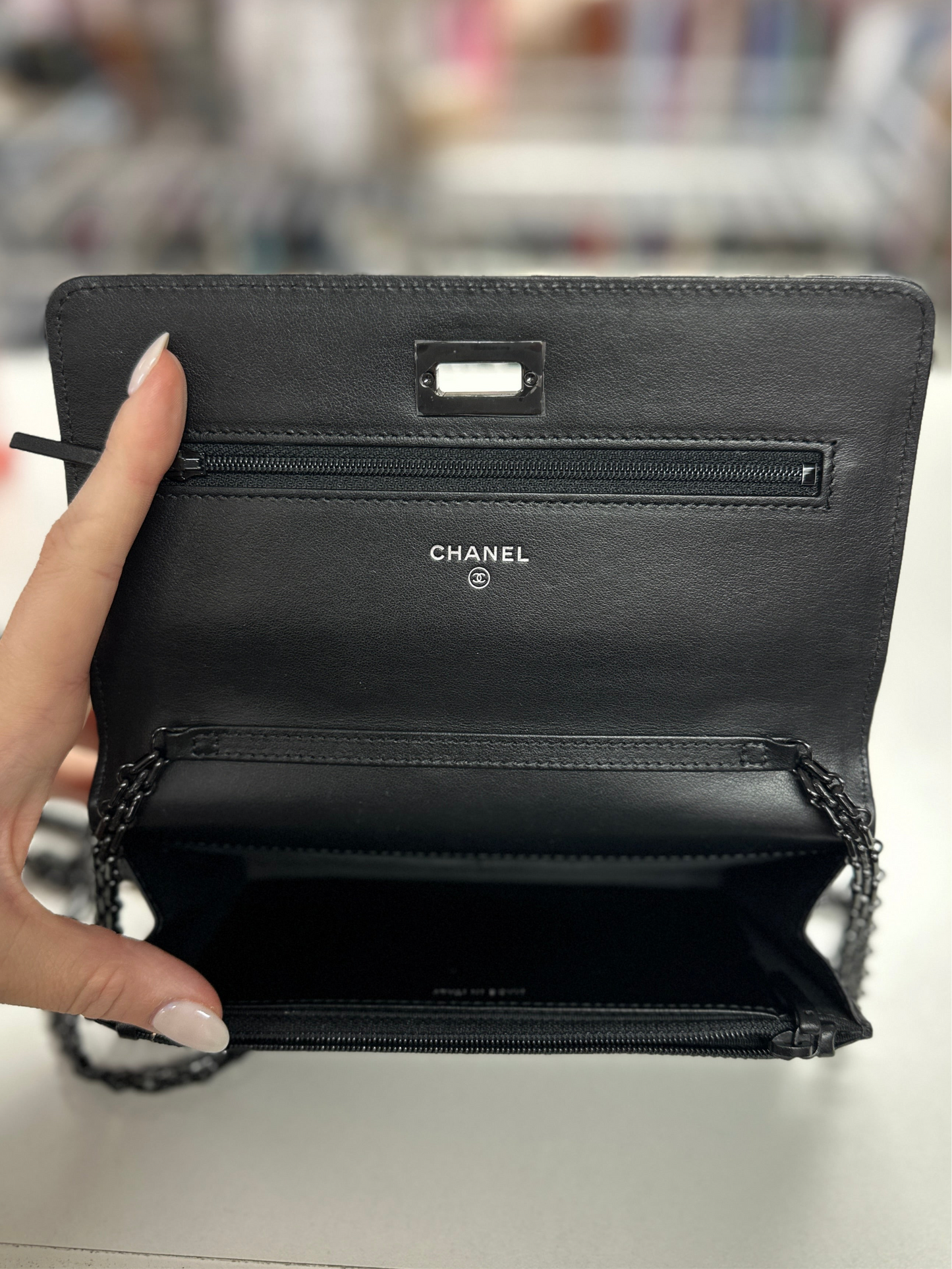 Chanel black wallet on a chain