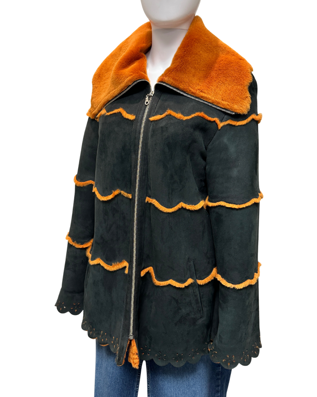 Vintage Shearling Scallop-Trim Jacket