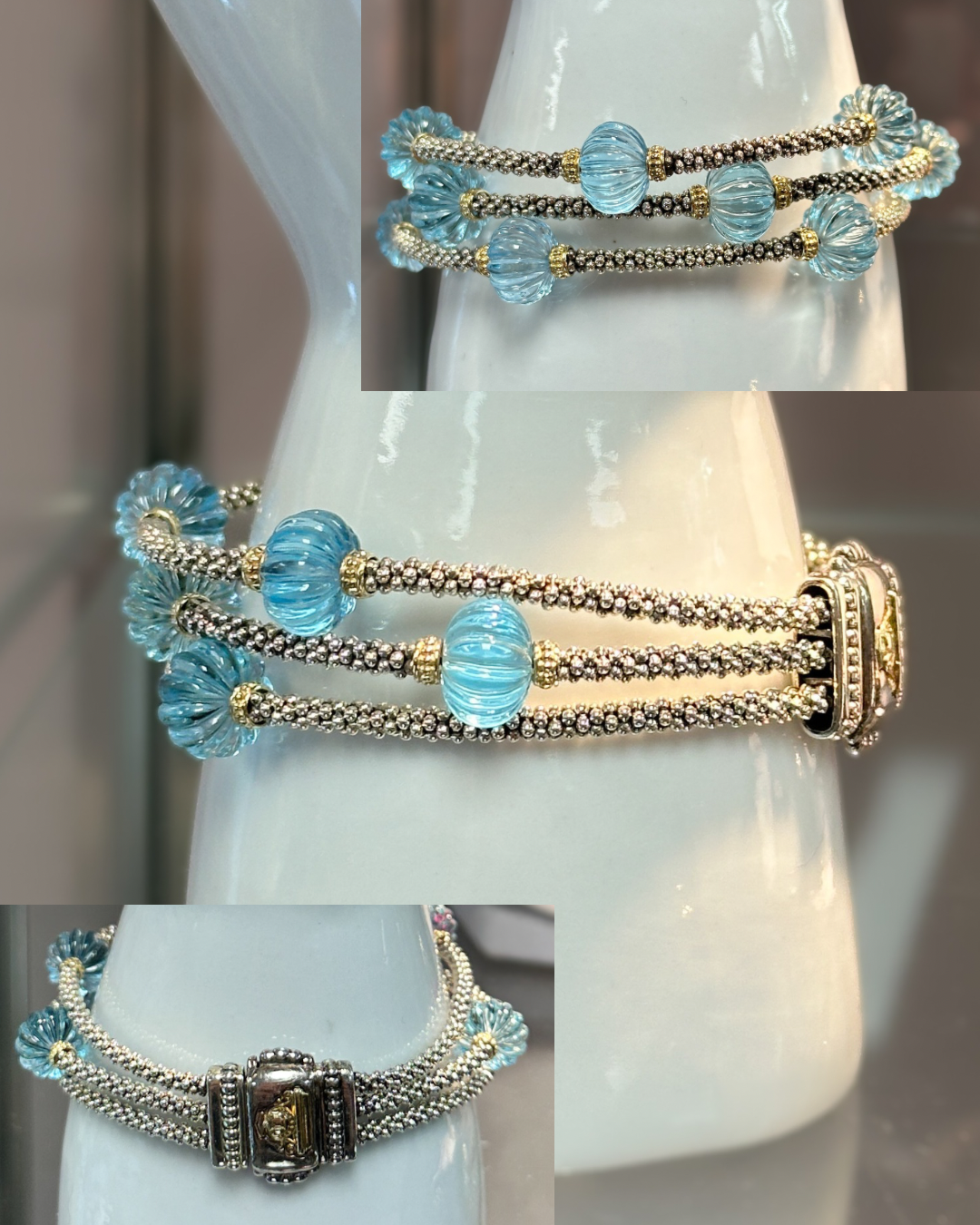 LAGOS 18K Gold & Sterling Silver Caviar Sky Blue Topaz Bracelet