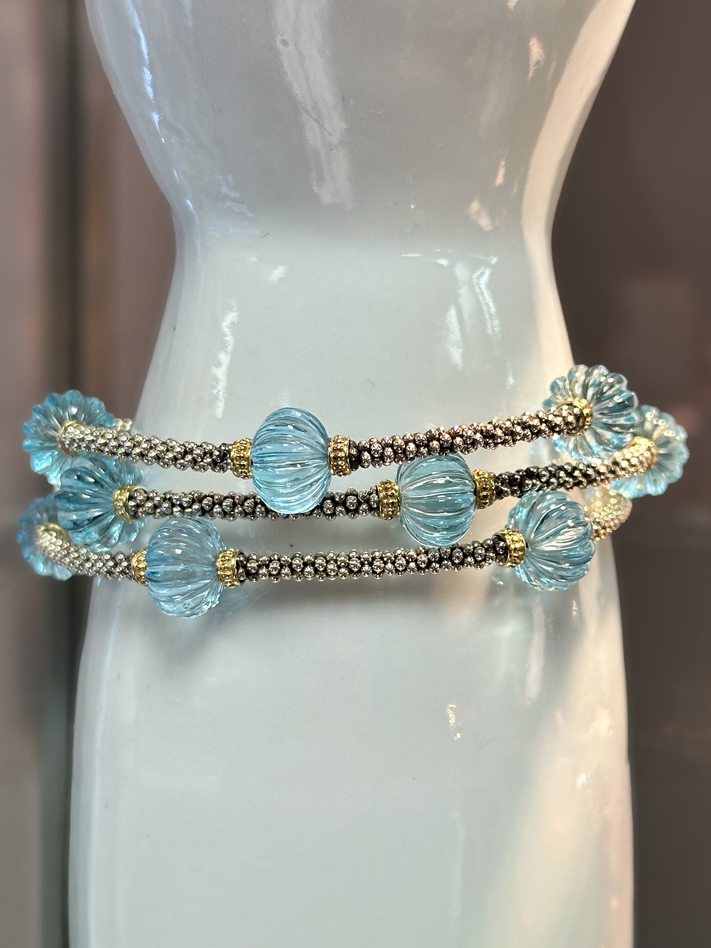 LAGOS 18K Gold & Sterling Silver Caviar Sky Blue Topaz Bracelet