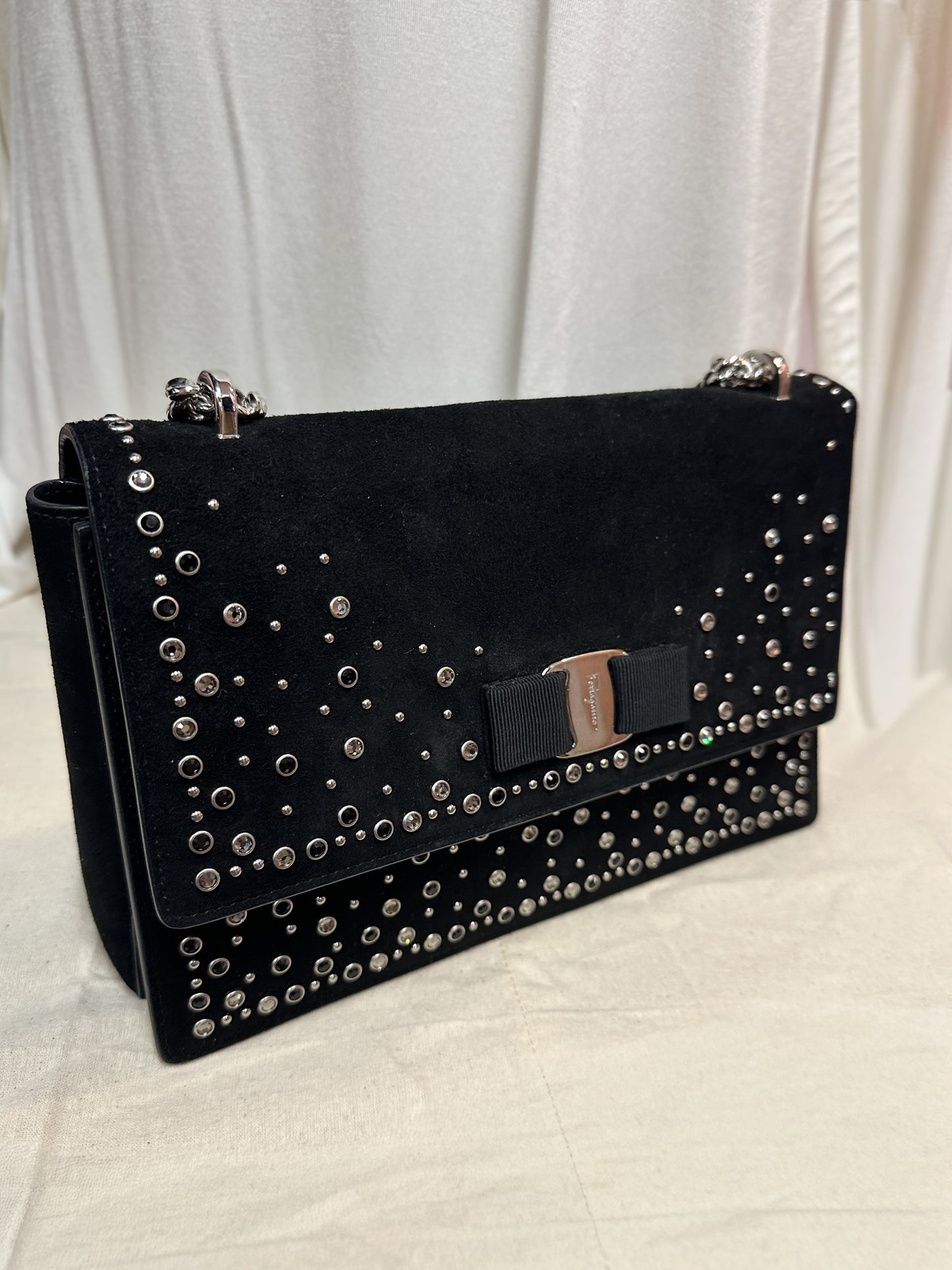 Ferragamo Suede Studded Black Crossbody Bag