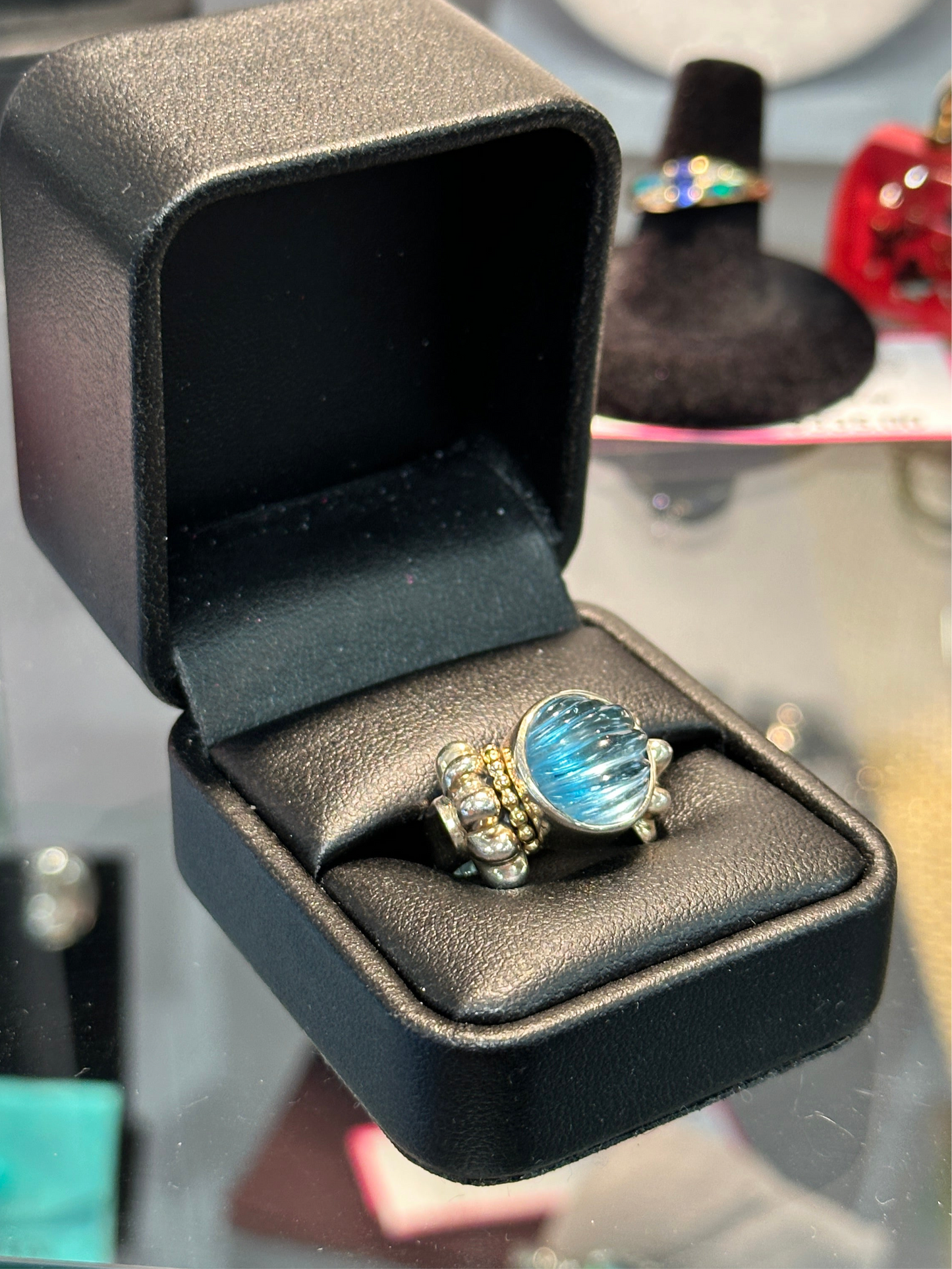 LAGOS 18K GOLD, TOPAZ AND STERLING SILVER RING