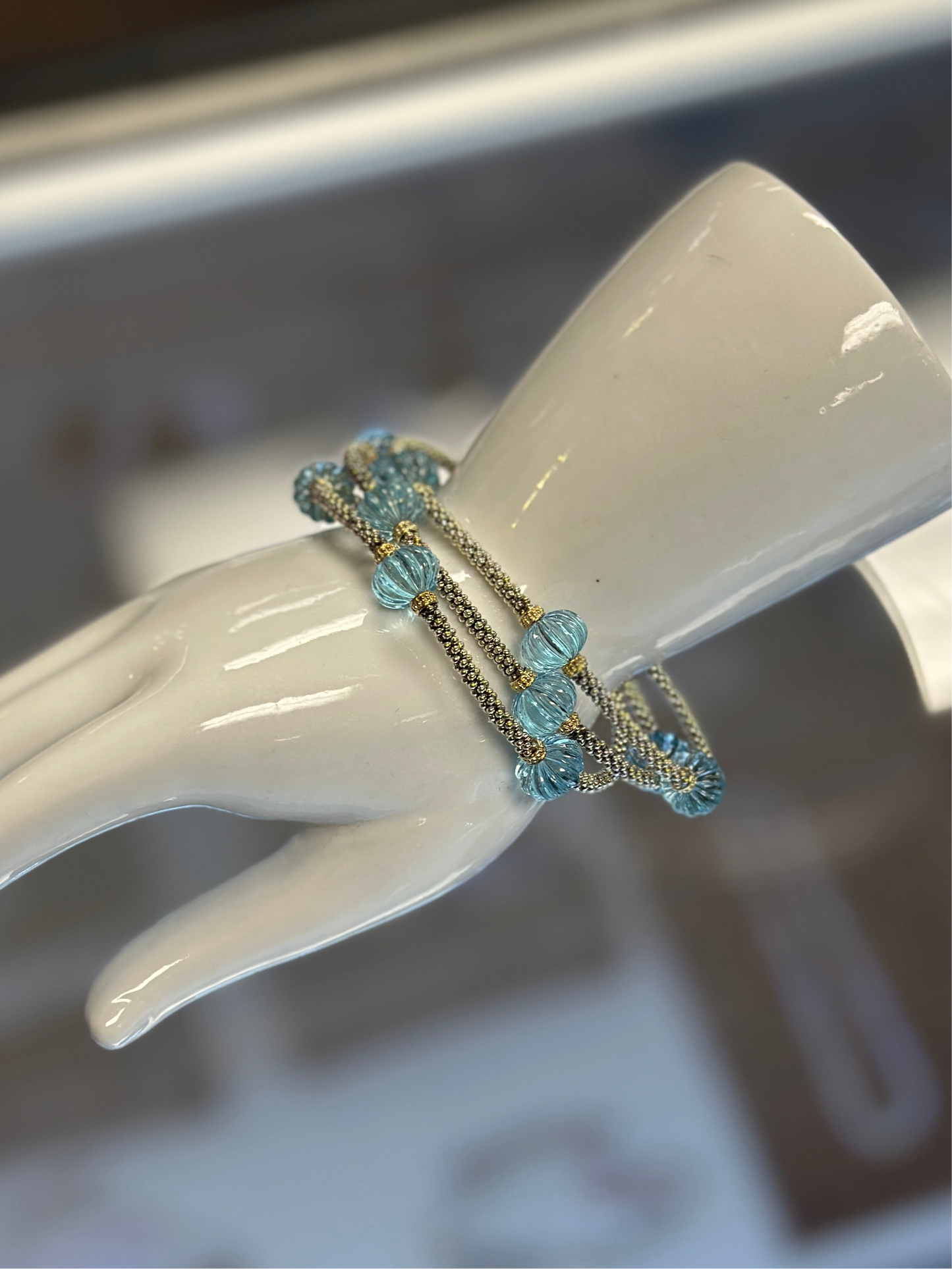 LAGOS 18K Gold & Sterling Silver Caviar Sky Blue Topaz Bracelet