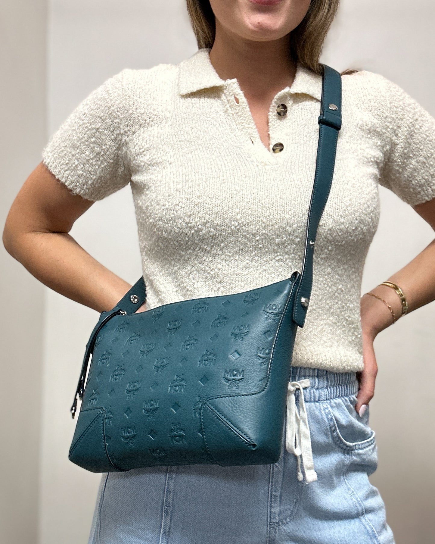 MCM Klara Teal Crossbody Bag