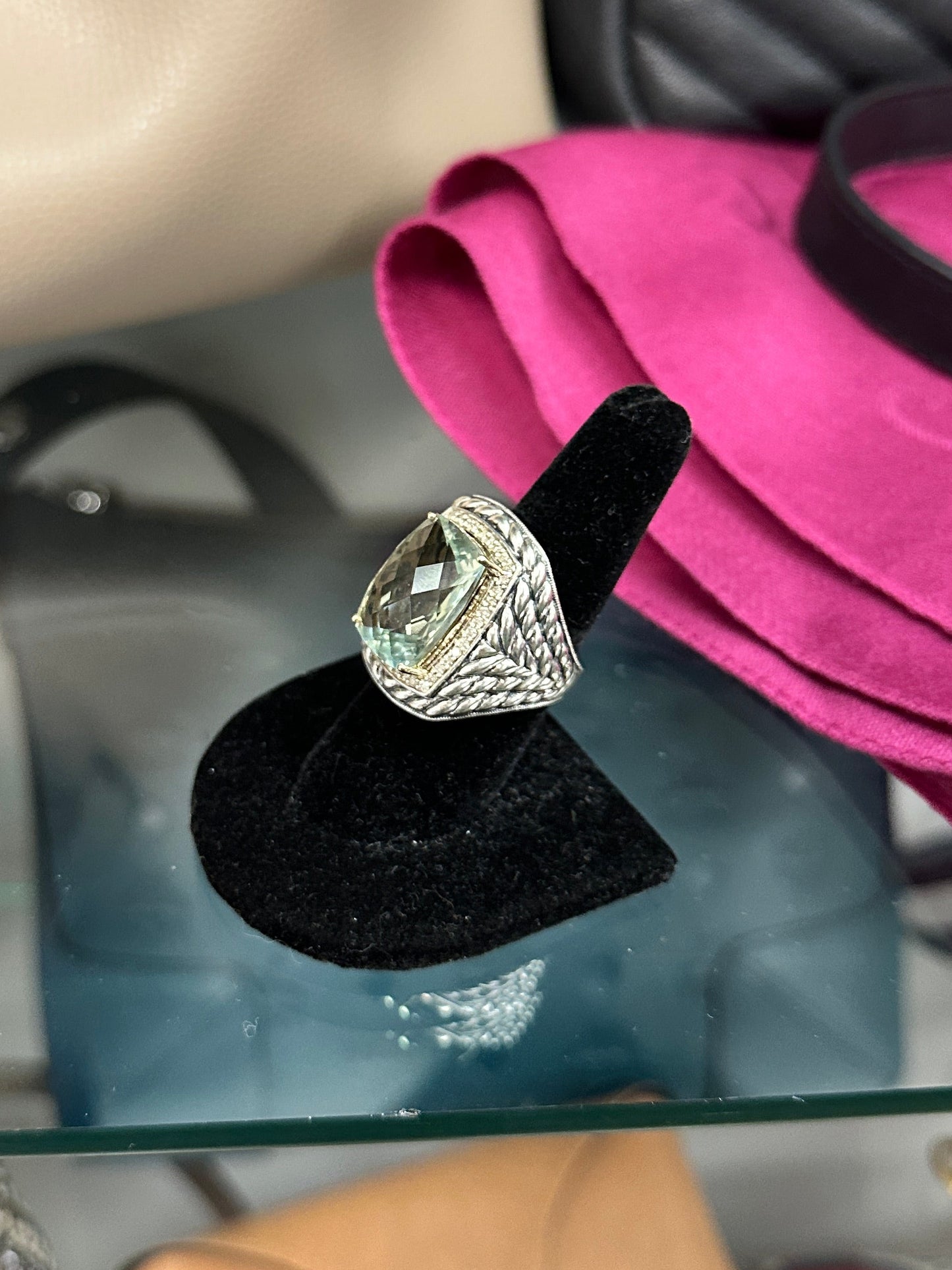 Prasiolite Cushion Sterling Ring