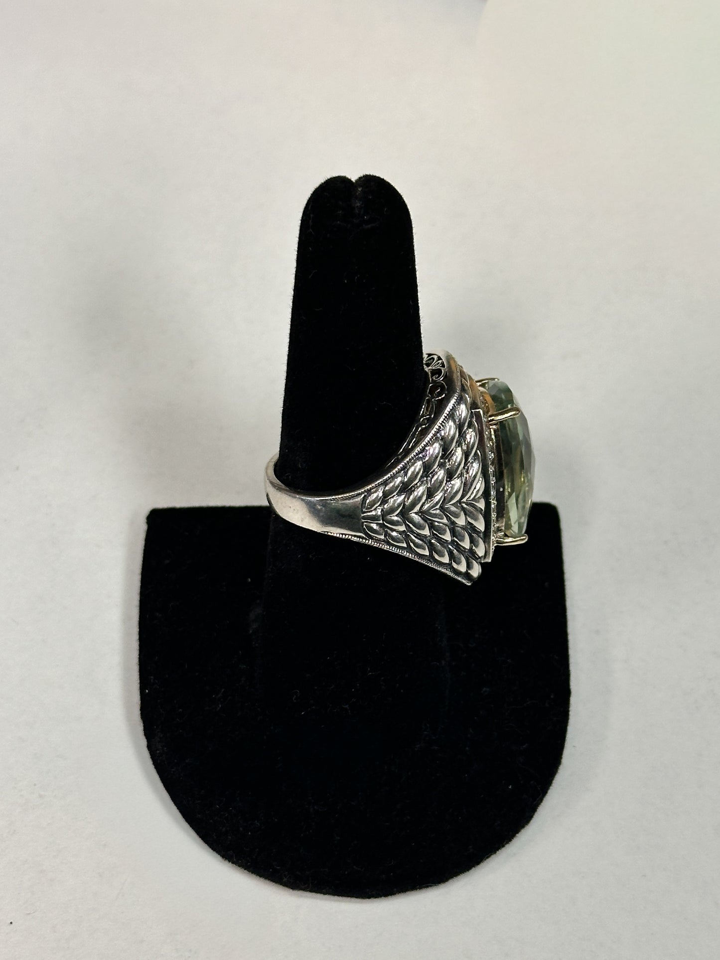 Prasiolite Cushion Sterling Ring