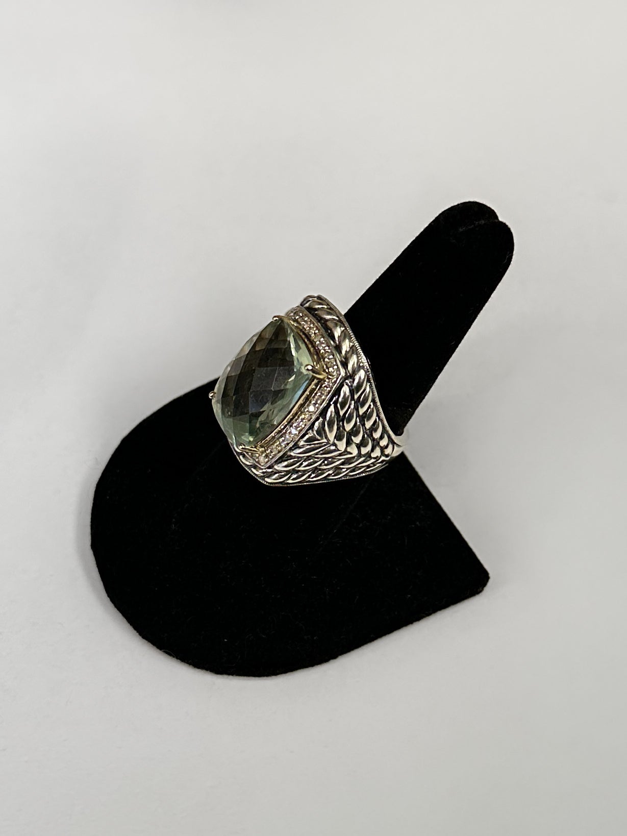 Prasiolite Cushion Sterling Ring