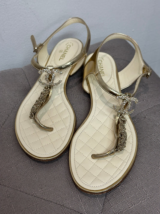 Chanel Crystal CC Leather Sandals