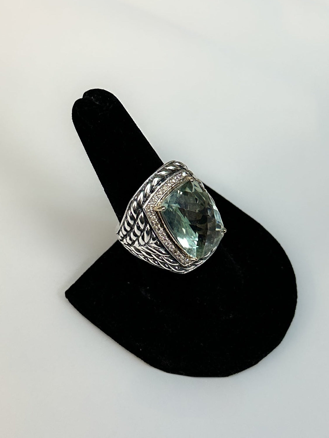 Prasiolite Cushion Sterling Ring