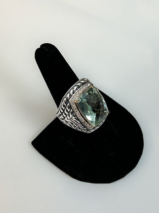 Prasiolite Cushion Sterling Ring