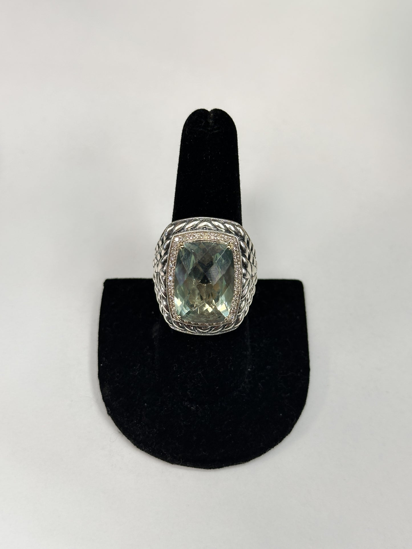 Prasiolite Cushion Sterling Ring