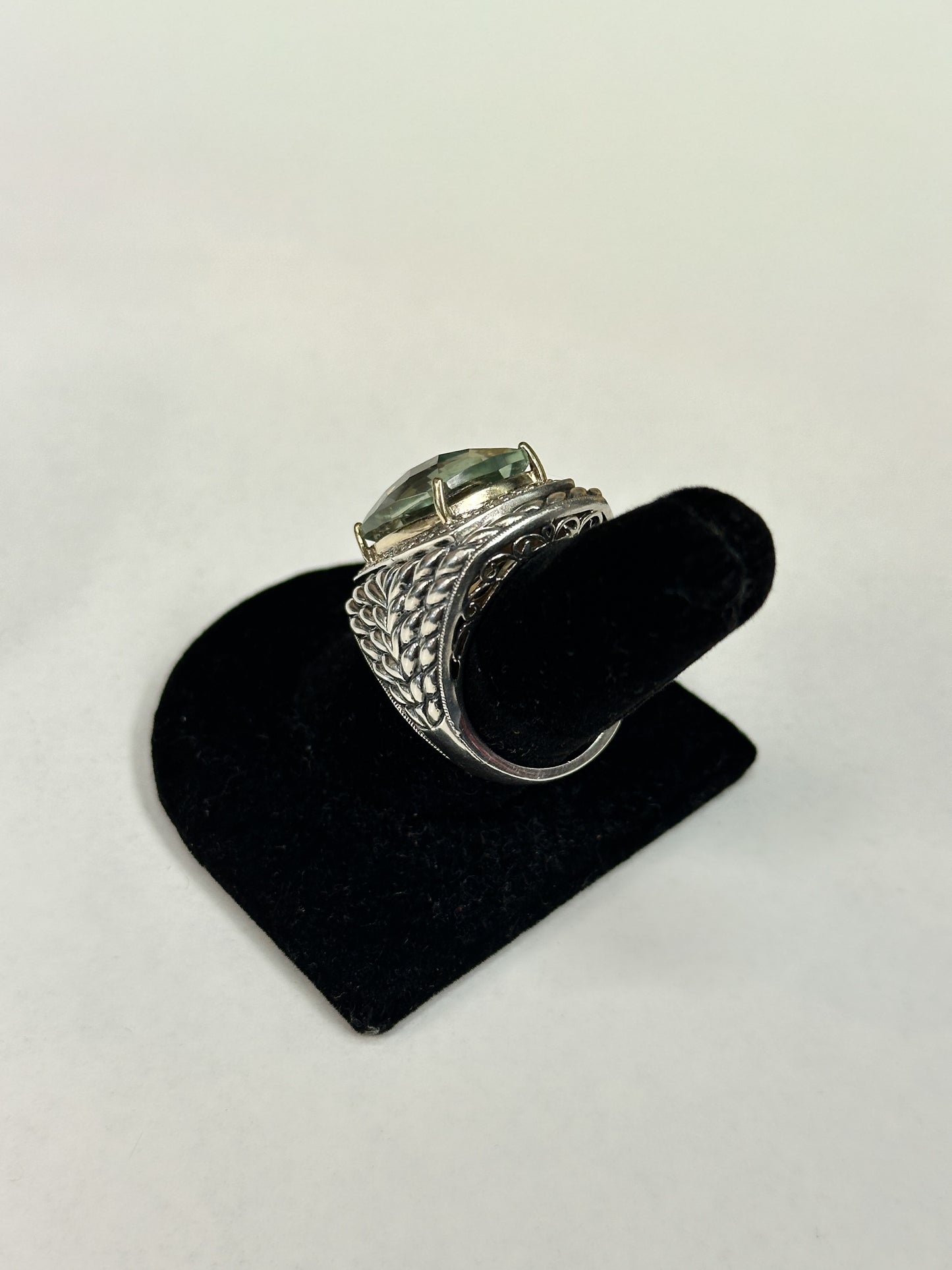 Prasiolite Cushion Sterling Ring