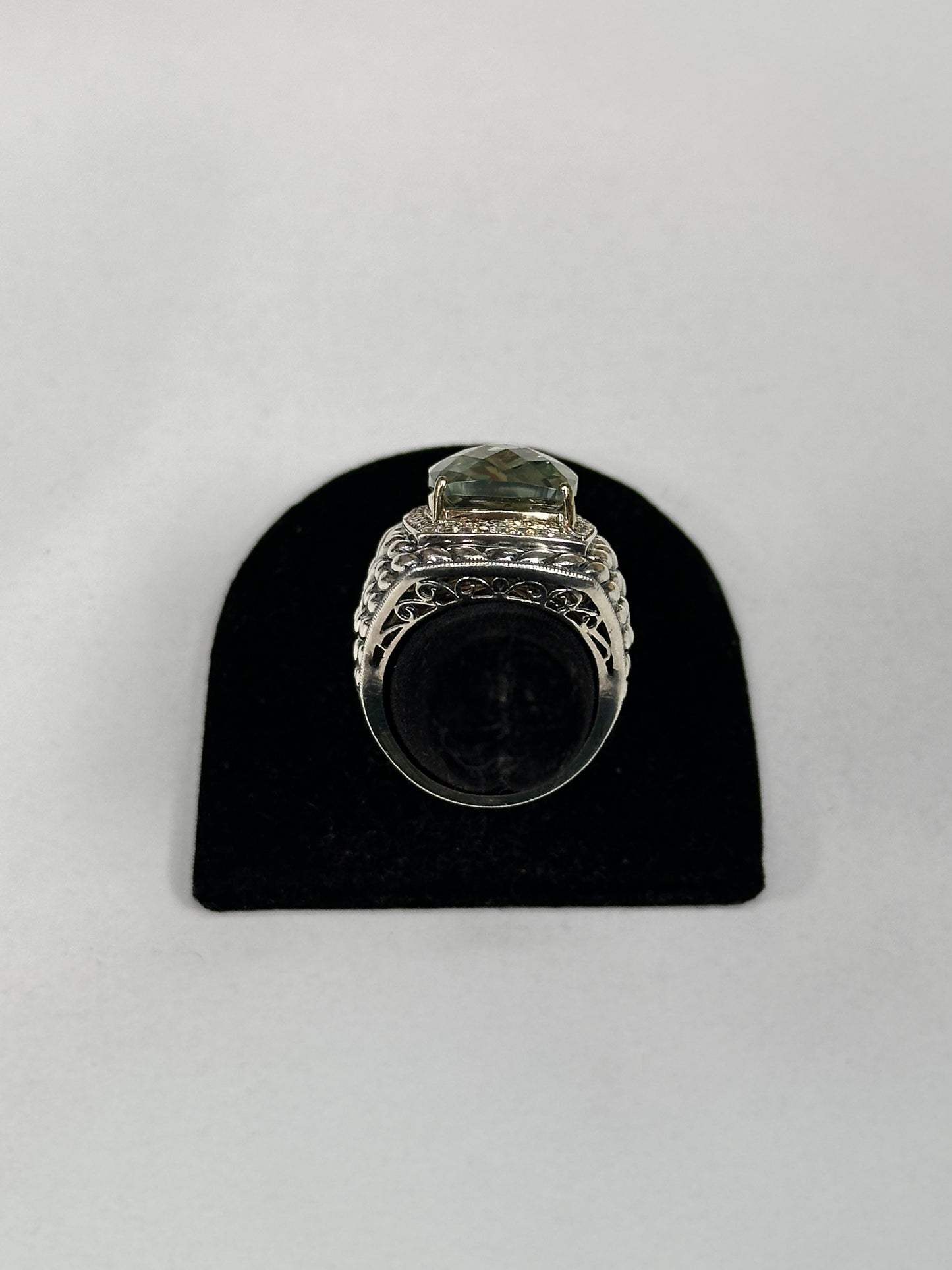 Prasiolite Cushion Sterling Ring