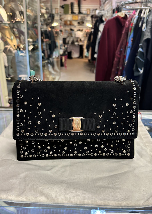 Ferragamo Suede Studded Black Crossbody Bag