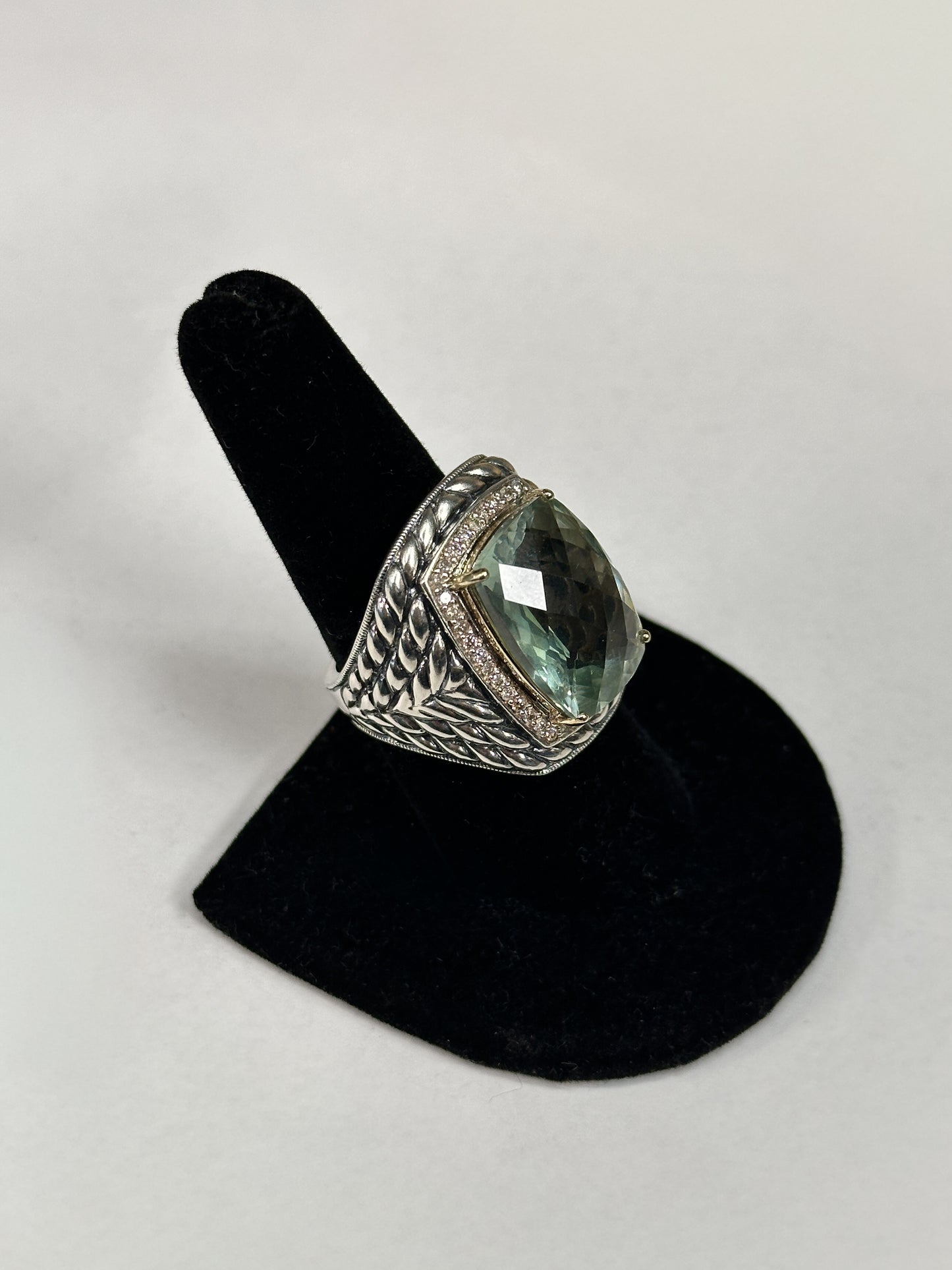 Prasiolite Cushion Sterling Ring
