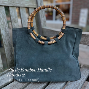 Suede Bamboo Handle Handbag