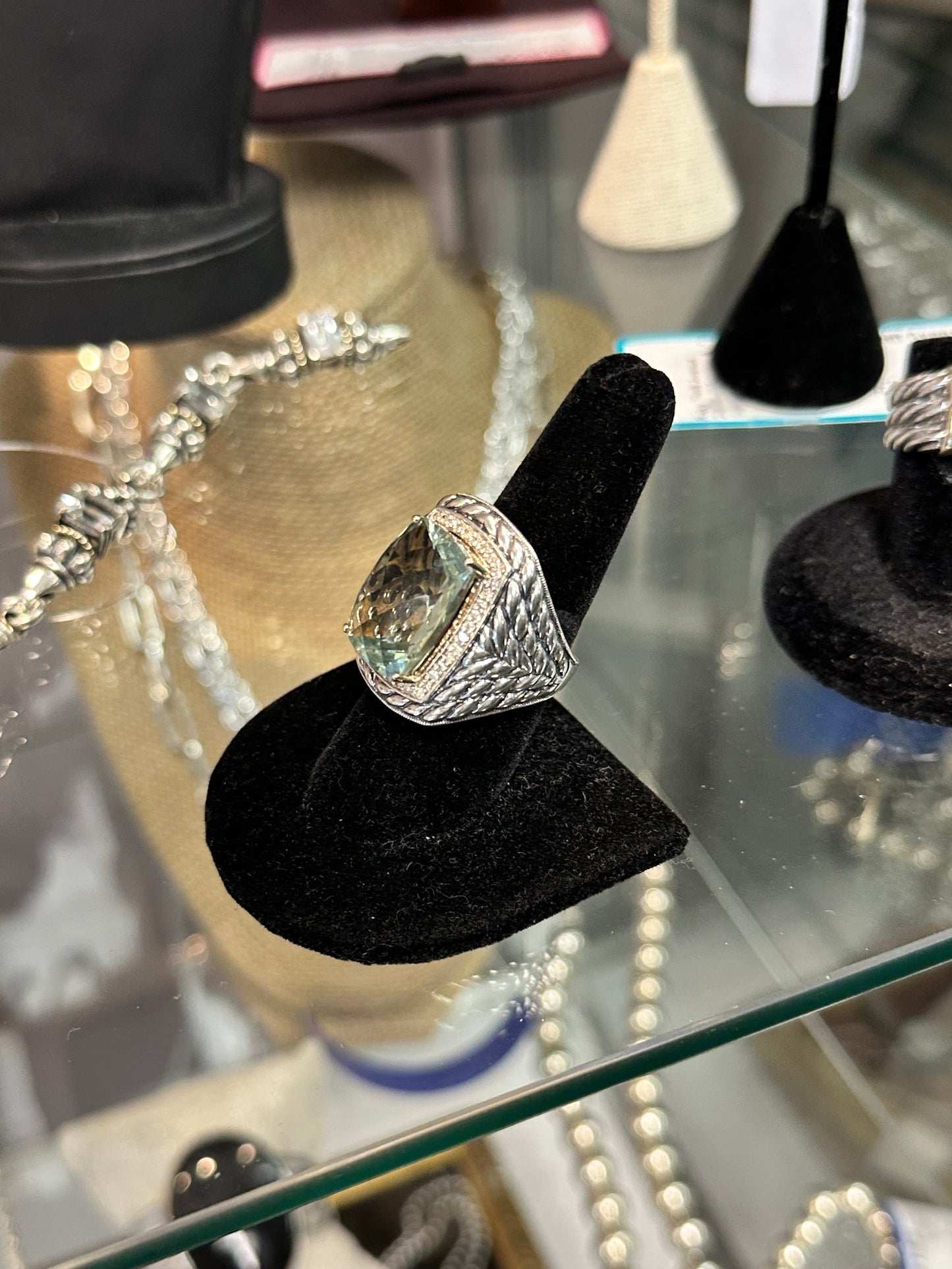 Prasiolite Cushion Sterling Ring