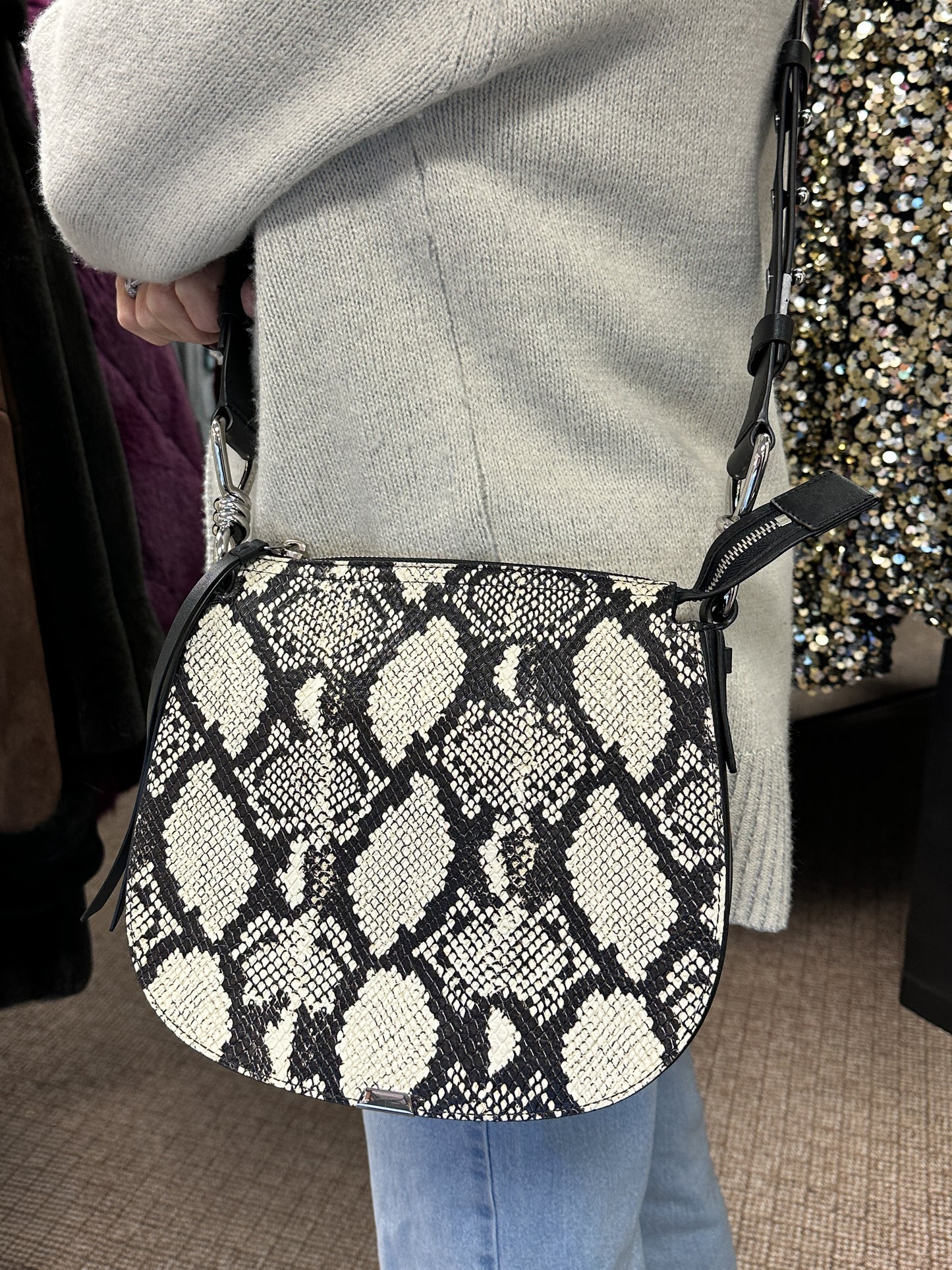 All Saints Leather Snake print Crossbody Bag
