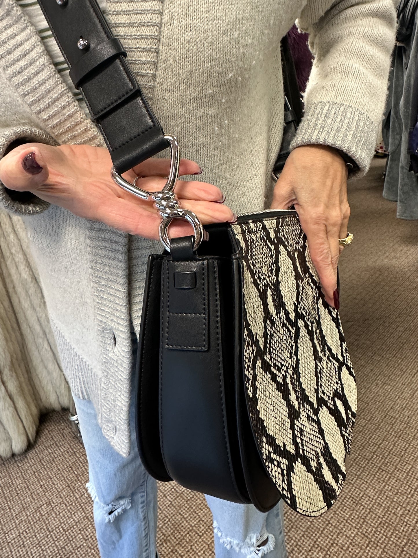 All Saints Leather Snake print Crossbody Bag