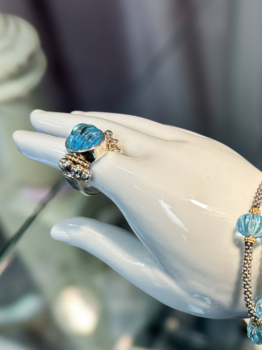 LAGOS 18K GOLD, TOPAZ AND STERLING SILVER RING