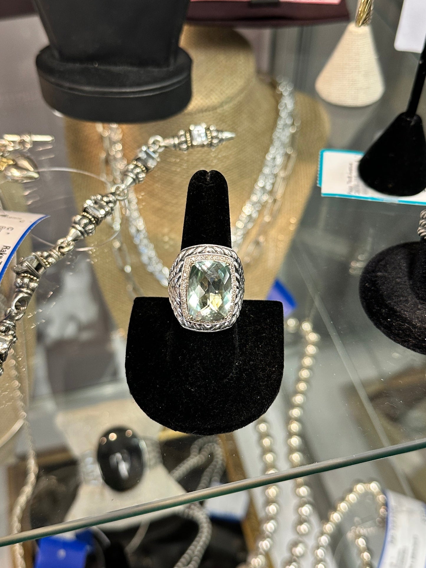 Prasiolite Cushion Sterling Ring