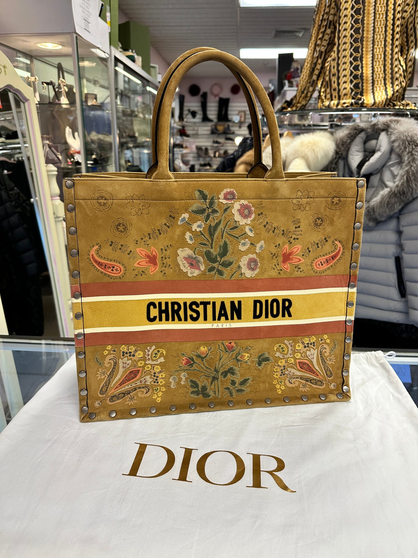 Dior Studded Embroidered Floral Book Tote