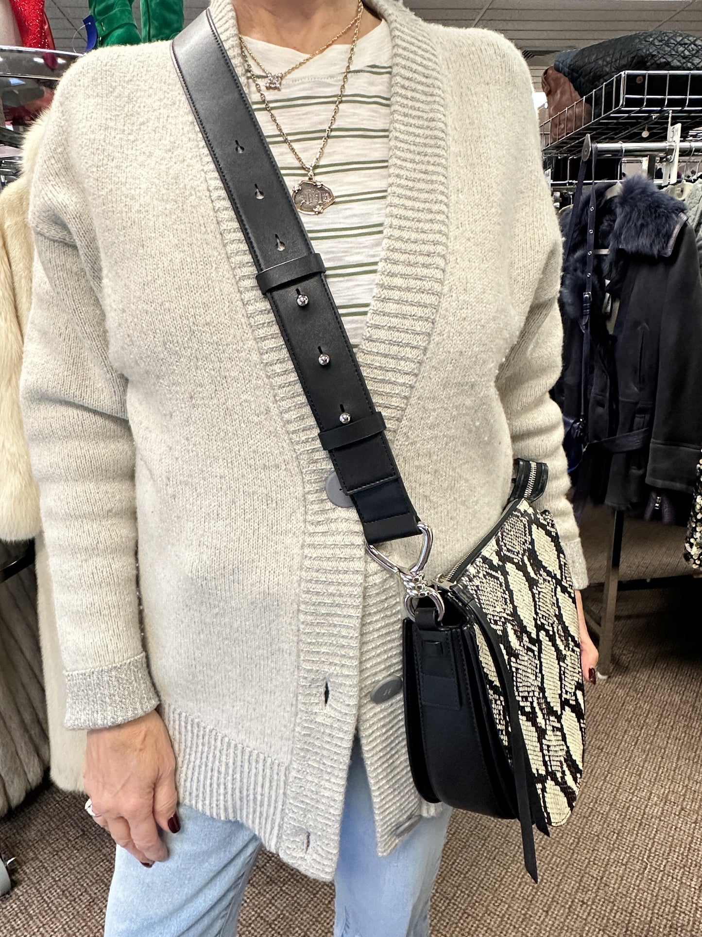 All Saints Leather Snake print Crossbody Bag