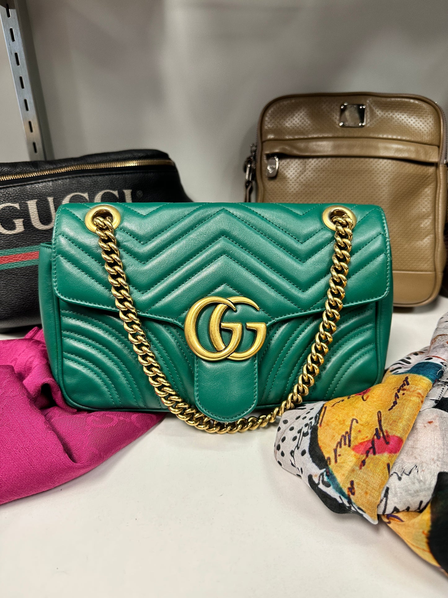Gucci Green GG Marmont Leather Crossbody Bag