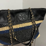 Tory Burch Leather & Straw Handbag