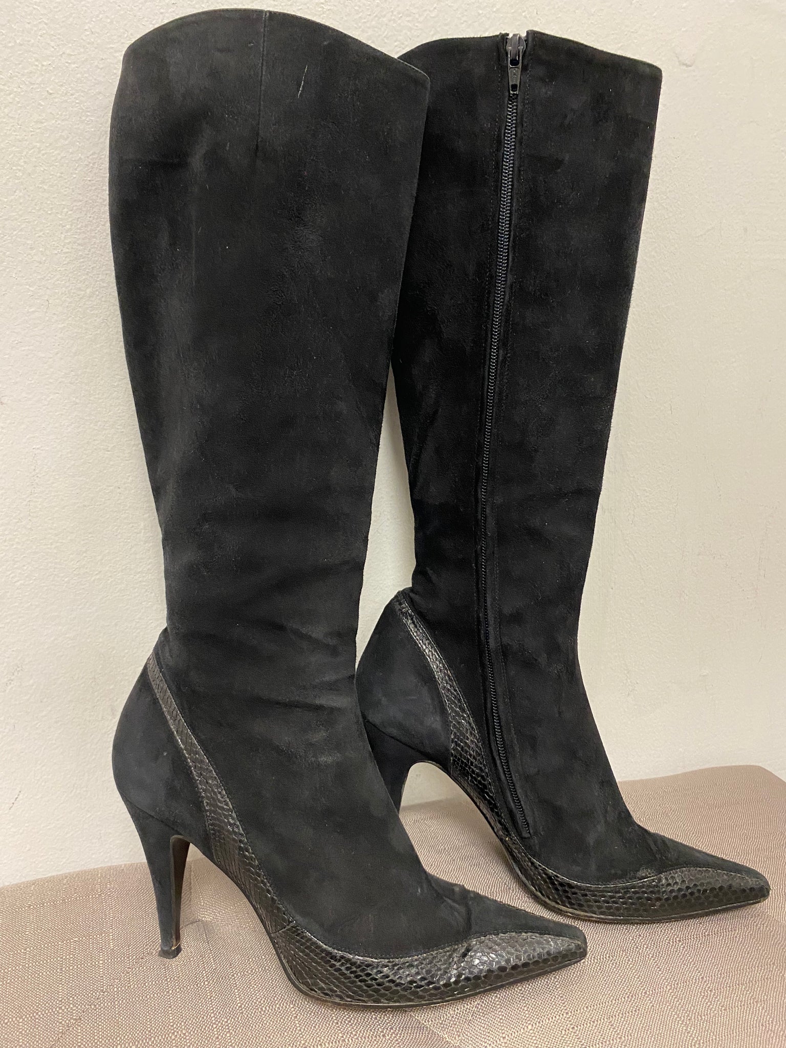 CHLOE suede and snakeskin tall boots Raks Thrift Avenue